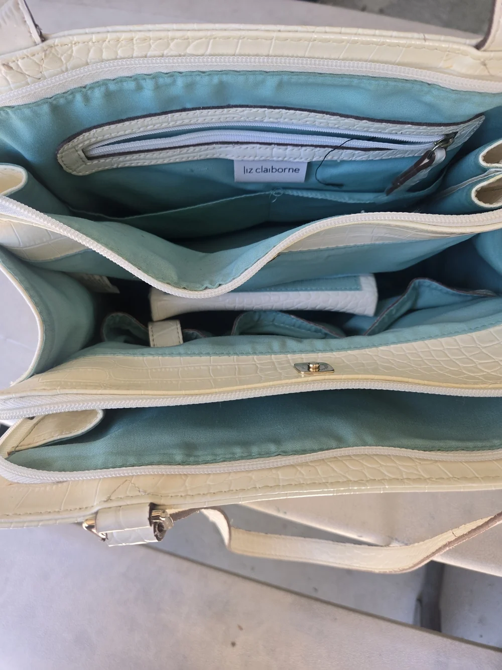 Liz Claiborne White Croc-Embossed Shoulder Bag Coastal Work Bag